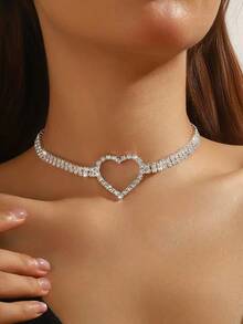 1 Stück sexy funkelndes Strass-Halsband Choker, Braut-Hochzeits-Bankett-Kleid Damen-Schmuck-Accessoire - Silber - Übersicht 1