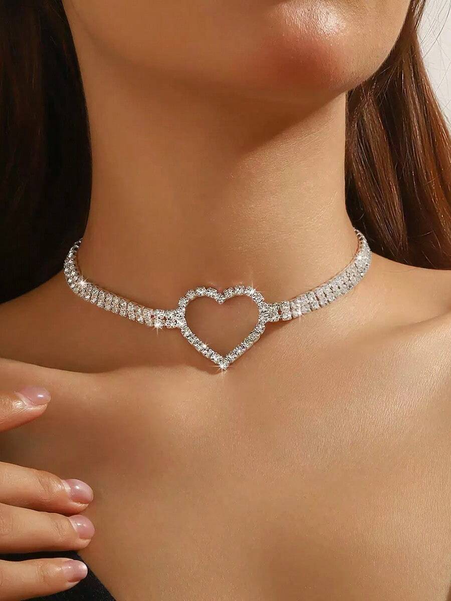 1 Stück sexy funkelndes Strass-Halsband Choker, Braut-Hochzeits-Bankett-Kleid Damen-Schmuck-Accessoire - Silber - Übersicht 1