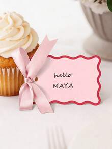 6/25/50Pcs Scallop-Shaped Name Cards With Ribbons, Handwriteable Table Place Cards For Wedding, Birthday, Engagement Dinner, Anniversary & Business Banquet, DIY Gift & Table Setting Decorations For Party Celebration - View 2