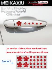 MEIKAXIU 1 Set Waterproof Beautiful Sparkling Flower Bling Bling Car Door Handle Covers, Interior Car Stickers, Small Decorative Stickers, Phone & Computer Stickers, Non-Paper Car Decals For Women - Golden Flowers - View 6