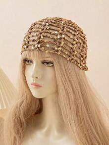 1pc Y2K Style Cute Casual Fashion Bucket Hat With Contrast Colors, Sequin Embellishments, Smooth Texture, Hollow Design, Breathable, Hand-Woven, Suitable For Women, Ideal For Outings, Photography, Daily Wear - Multicolor - View 6