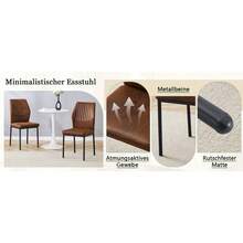 [Set Of 4] Stylish Dining Chairs In A Lightweight Luxury Style / Modern Dining Room Set / PU Backrest With Vertical Embossing + Metal Legs / Load Capacity 120 Kg, Easy To Assemble / Suitable For Dining Rooms Or Living Rooms In A Lightweight Luxury Design. - 棕色+黑色 - 查看 9