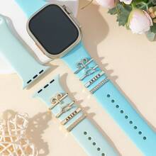 4pcs 12 Zodiac Constellation Charms For Apple Watch Band, Shiny Rhinestone Metal Strap Decorative Loops Accessory Set, Gold & Silver - one-size - View 3