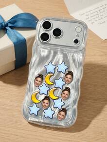 1pc Custom Face Rattle Phone Case, ABS Plastic Case Shell With Acrylic Star Moon Floating Portrait Charms, Wavy Transparent Cover, Shakeable Personalized Photo Design, Ideal Anniversary & Birthday Gift For Couples - Multicolor - View 7