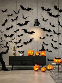 120piezas/60piezas/12piezas Murciélagos Negros 3D Decoraciones de Halloween – Pósteres de Pared Aterradores para Bar – Decoración de Halloween, Artículos Espeluznantes – Decoración del Hogar de Halloween, Recuerdos de Fiesta de Halloween, Pósteres de Pared Inquietantes – Adecuado para Decoración de Fiestas en Interiores y Exteriores, Decoraciones Aterradoras para el Hogar y Ventanas, Fácil de Despegar y Pegar (Sin Residuos), Pegatinas para Botes de Basura de Halloween, Decoración Espeluznante, Imprescindible para Entusiastas del Terror, Acentos de Halloween - A - Ver 4