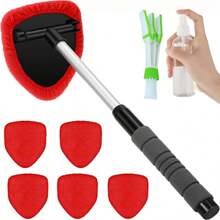 8pcs Car Windshield Cleaning Tool Set With Extendable Handle, 5pcs Reusable And Washable Microfiber Towel Pads, Brush, Empty Spray Bottle, Suitable For Car Glass, Windshield Wipers, SUV, RV And Home Windows - A - View 13