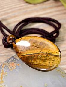 Vintage Natural AAA Tiger's Eye Water Droplet Pendent Necklace Unisex Bohemian Spring/Summer Beach Style Festive Gifts Everyday Wear - Multicolor - View 6