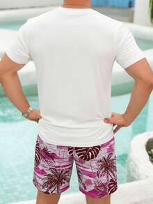 男士度假风印花短袖短裤套装 - 彩色 - 查看 3