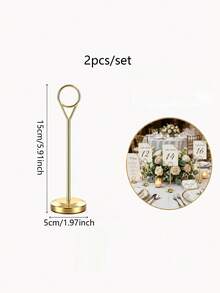 1/2/4pcs 15cm Gold Wire Table Number Place Card Holders, Elegant Photo Menu Name Card Stand, Wedding Essentials Decor For Wedding Reception,Banquet,Restaurant Dinner,Birthday Party,Office Desk & Home Table Centerpiece Decor. - Gold - View 11