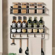 Estante de almacenamiento multifuncional con varilla para condimentos, estante de pared para condimentos, artículos de cocina, 1 unidad - 40 cm Gris - Ver 4
