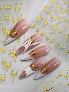 6 Sheets Metallic Gold Nail Stickers, Y2K Punk Style 3D Bronzing Flame Star Swirl Line Nail Decals, Abstract Irregular Curve Self-Adhesive Nail Art Decor For DIY Manicure - Gold - View 6