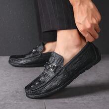 Spring Summer Men Loafers Genuine Leather Slip On Casual Shoes Crocodile Texture British Style - 2066棕色 - 查看 7