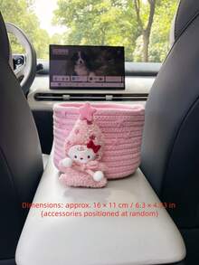 1 pieza Nueva Cesta de Almacenamiento para Coche de Cuerda de Algodón Tejida a Mano con Diseño de Gato Estrella de Dibujos Animados, Organizador de Caja de Reposabrazos para Artículos Varios, Llaves, Tarjetas, Pañuelos, Etc. - multicolor - Ver 2
