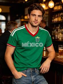 Camiseta de Fútbol Verde de México con Estrellas y Escudo Oficial para Hombre, Diseño Retro 1986, Camiseta de Fútbol Mexicana para Hombre, Ropa Deportiva para Partidos y Eventos - Verde Oliva - Ver 1