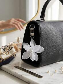 1Pc Sweet Fairy Organza Flower Pearl Bag Charm Women Elegant Y2K Floral Handbag Pendant For Wedding Party Daily Tote Bag Accessory - Multicolor - View 4