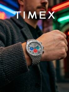 Timex Men's Vintage Chronograph Quartz Watch Multicolor Subdial Tachymeter Bezel Stainless Steel Link Bracelet Racing Style Watch for Gathering Gift for Him - 銀色 - 查看 1