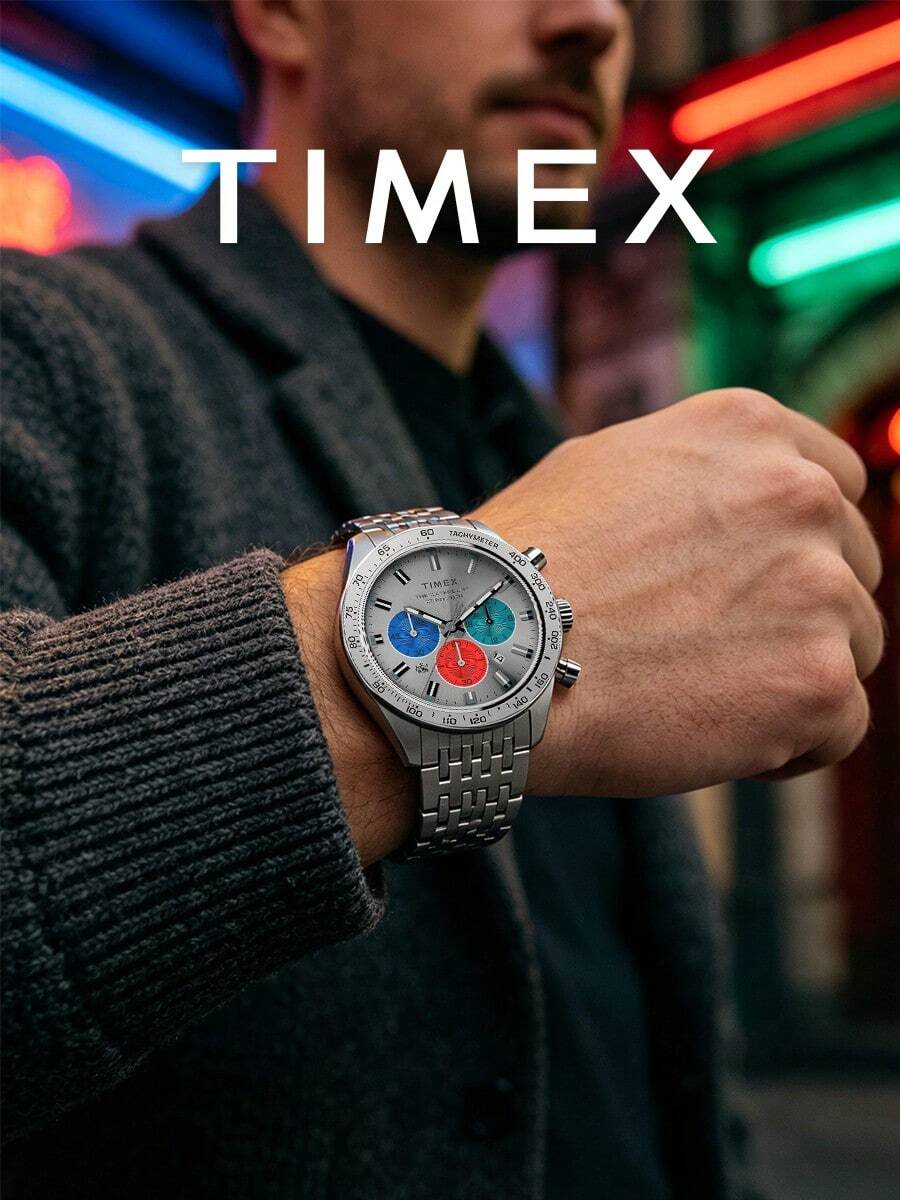 Timex Men's Vintage Chronograph Quartz Watch Multicolor Subdial Tachymeter Bezel Stainless Steel Link Bracelet Racing Style Watch for Gathering Gift for Him - 銀色 - 查看 1