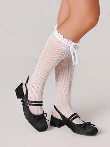 Sweet Bow Chunky Heels Cute Fashionable Square Toe Slingback Pumps Spring&Summer Suitable For Party Banquet Cosplay, Elegant Lady Shoes Woman - Black - View 4
