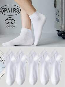 5pairs Men Solid Breathable Sweat Absorbing Casual Ankle Socks For Daily Life, For Gym - Black - View 11