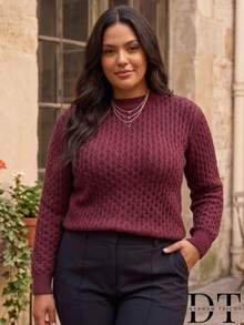 Women's Plus Size Elegant Long Sleeve Ribbed Knit Sweater - Winter Fashion - Black - View 6