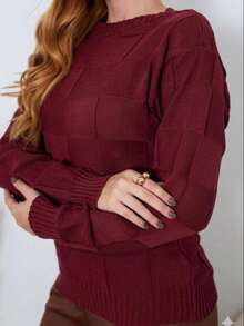 Women's Cold Weather Sweater Knit Autumn Winter Long Sleeve Square Knit Elegant Simple Casual Wool-Type Fabric Textured Knit Evening Holiday Office Street Travel Autumn/Winter - 酒紅色 - 查看 3