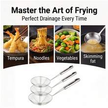 Set Saringan Jaring Stainless Steel, 1/3 buah Peralatan Dapur, Cocok untuk Menggoreng, Meniriskan, dan Menyaring, Keranjang Kawat Baja Halus dengan Pegangan Tahan Panas, Ideal untuk Mie, Pasta, Makanan Goreng, dan Sup, Alat Tahan Lama yang Penting untuk Koki Rumahan - Perak - View 7