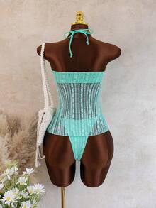 2026 New Mint Green Lace Bikini Set, Elegant Summer Beach Holiday Women Swimwear Vacation - Mint Blue - View 2