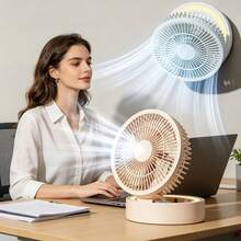 Foldable Portable Desktop Fan, LED Night Light + Mirror, 5-Speed Wireless Mini Cooling Fan, Multi-Angle Tilt Adjustment, Suitable For Bedroom/Office/Dorm - Multicolor - View 4