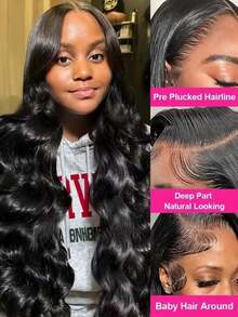 13x4 Body Wave Lace Front Wigs Human Hair 250% Density 24 Inch HD Lace Front Wigs Human Hair Pre Plucked Glueless Wigs Human Hair For Women Frontal Wigs With Baby Hair Natural Color - Natural Black - 查看 2