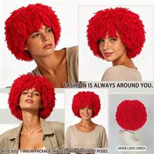 Gothic Horror Style Red Yarn Dreadlock Wigs, Multiple Short Fluffy Bob & Long Straight Afro Braided Synthetic Vampire Cosplay Wig For Halloween, Haunted House, Dark Fantasy Costume, Scary Theme Party, Holiday, Concerts, Exhibition & Daily Use - Multicolor - View 13