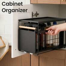 Multipurpose Pullable Kitchen Cabinet Organizer, Single Double Layer Black Metal Mesh Storage Rack With Handle For Bathroom Bedroom Pantry And Office Space Arrangement - Black - View 9