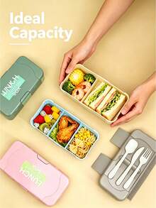 Food Storage Container, Rectangular Lunch Box Set (Includes Knife, Fork, Spoon), Portable Bento Box With Utensils, Creative Colorful Lunch Box, Student And Office Worker Meal Box, Microwave- Food Container - Multicolor - View 9