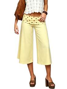 Fold Over Wide Leg Capri Pants For Women Low Rise Lounge Yoga Flare Culottes Y2k Flowy Crop Palazzo Pants - 芥末黃 - 查看 7