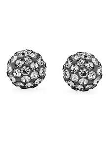 925 Sterling Silver Sparkling Ball Stud Earrings 8mm 1 Pair - Grey - View 5