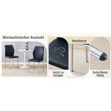 [Set Of 4] Stylish Dining Chairs In A Lightweight Luxury Style / Modern Dining Room Set / PU Backrest With Vertical Embossing + Metal Legs / Load Capacity 120 Kg, Easy To Assemble / Suitable For Dining Rooms Or Living Rooms In A Lightweight Luxury Design. - 黑色+銀色 - 查看 9