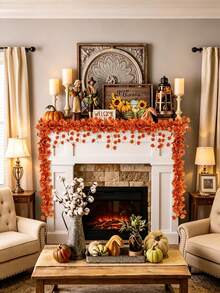 12/6/1pc-Autumn Maple Leaf Hanging Decor, Maple Leaf Decorative Pendant, Hanging Vine Decoration, Artificial Autumn Maple Leaf Decoration, Suitable For Home, Wedding, Fireplace, Party And Other Occasions Thanksgiving Decoration, Also Suitable For Halloween, Harvest Festival, Christmas Party Table Decoration, Home Decor, Yard Autumn Decoration, Etc. - Multicolor - View 2