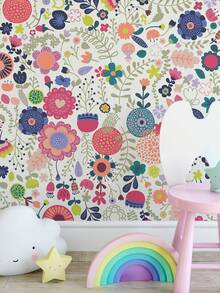 ihomeli Colorful Floral Bohemian Style Flower Self-Adhesive Wallpaper Spring Summer Blooming Flower Self-Adhesive Removable Wallpaper Home Decor Wall Hanging - Multicolor - View 2