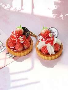 1Pc Artificial Strawberry Tart Cream Puff Cake Model Fake Food Keychain Realistic Dessert Charm Pendant Bag Cute Decoration - Multicolor - View 1
