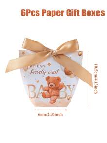 6pcs Teddy Bear Baby Shower Gift Bags With Gold Ribbon, Teddy Bear Theme Birthday, Wedding Favors, Gender Reveal Party, 1st Birthday Party - Brown Teddy Bear - View 13