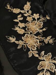 Women's Romantic Glamorous Embroidered Cropped Top For Party Black Wedding Fall - Black - View 6