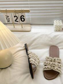 Sandalias planas de estilo francés para mujer, diseño decorativo con encanto único, estilo de citas, resaltando la elegancia y el encanto suave, opción de verano, mostrando el gusto y estilo personal. - Marrón - Ver 4
