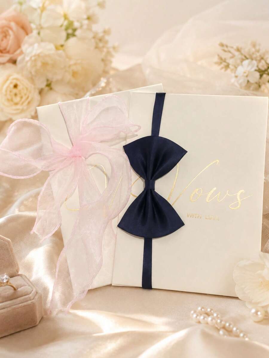 2件組極簡主義婚禮誓言書 - 優雅手寫情侶紀念品,小批量儀式卡附空白頁,波希米亞風格新郎新娘承諾卡 - A - 查看 1