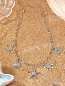 1pc Conch Shell, Starfish, Shell, Turtle Pendant European And American Ocean Vacation Style Women's Necklace - Silver - View 5