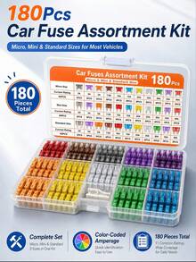 180pcs Car Fuse Set - Includes 60pcs Mini Fuses, 60pcs Standard Fuses, 60pcs Mini Blade Fuses (2A-40A), Comes With Fuse Puller And Aluminum Blade, Essential Tool For Car Electrical Repair, Durable, Suitable For Cars, Trucks, SUVs, Etc. - Fuse - View 2