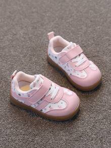1 Pair Girls' Ditsy Floral Hook And Loop Training Shoes, Spring/Autumn New Soft Sole Non-Slip Baby Casual Style Versatile Skate Shoes For Toddlers - Pink - View 4