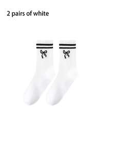 6/8/10/20 Pairs Neutral Classic Bow Pattern Breathable Moisture-Wicking Mid-Calf Socks, Soft Casual Sports Socks, Suitable For Daily Wear - Multicolor - View 13
