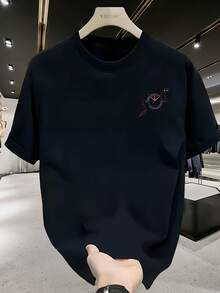 Men's Versatile Crew Neck Short-Sleeved T-Shirt, Summer Casual Printed Design - 黑色 - 查看 2