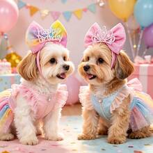 2PCS Happy Birthday Bow Dog Headband, Adjustable Pet Collar, Suitable For Small And Medium Sized Dogs And Cats, Pink Birthday Party Dress Up, Gradient Bow Colors Randomly Available - Multicolor - View 7