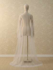1pc Bead Trim Bridal Cape Wedding Shawl Short Front And Long Back Shawl - Multicolor - View 4