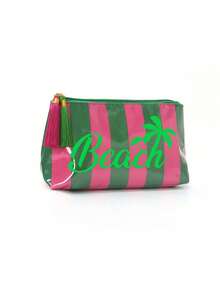 Colorful Striped Tassel Zipper Palm Tree Print Waterproof PVC Makeup Bag, Portable Travel Cosmetic Storage Bag, Multi-Functional Toiletry Bag, Perfect For Beach, Swimming Pool, Cruise And Holiday Essentials, Suitable For Summer Lovers, Unique Teacher's Day Gift, Birthday Gift, Holiday Gift, Party Gift, Vacation Gift, Back To School Gift - Multicolor - View 12